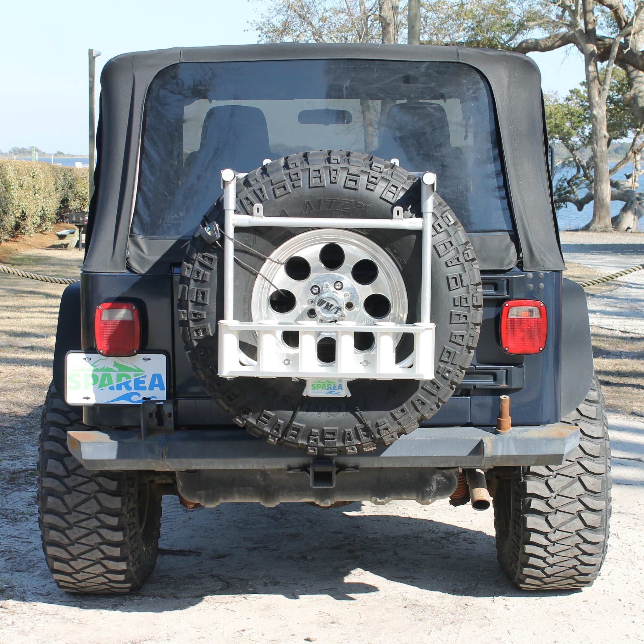 jeep cherokee fishing rod holder TJ / YJ Fishing Rack (FR-4) 31X10.50 / Aftermarket Spare Tire Carrier / Soft Top