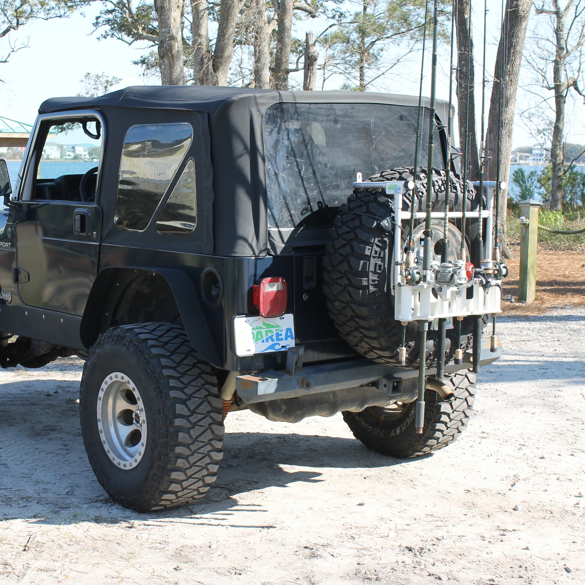 jeep spare tire fishing rod holder TJ / YJ Fishing Rack (FR-4) – SPAREA PRODUCTS